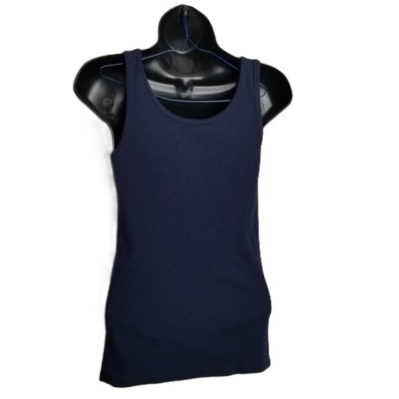 Time and Tru Ribbed Tank Top M Navy Blue Soft Modal Layering Basic - Picture 2 of 8
